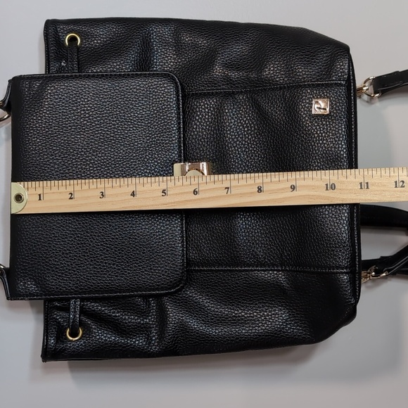 Packs Project Small Faux Black Pebbled Leather Backpack with Gold Accents. - Picture 15 of 16